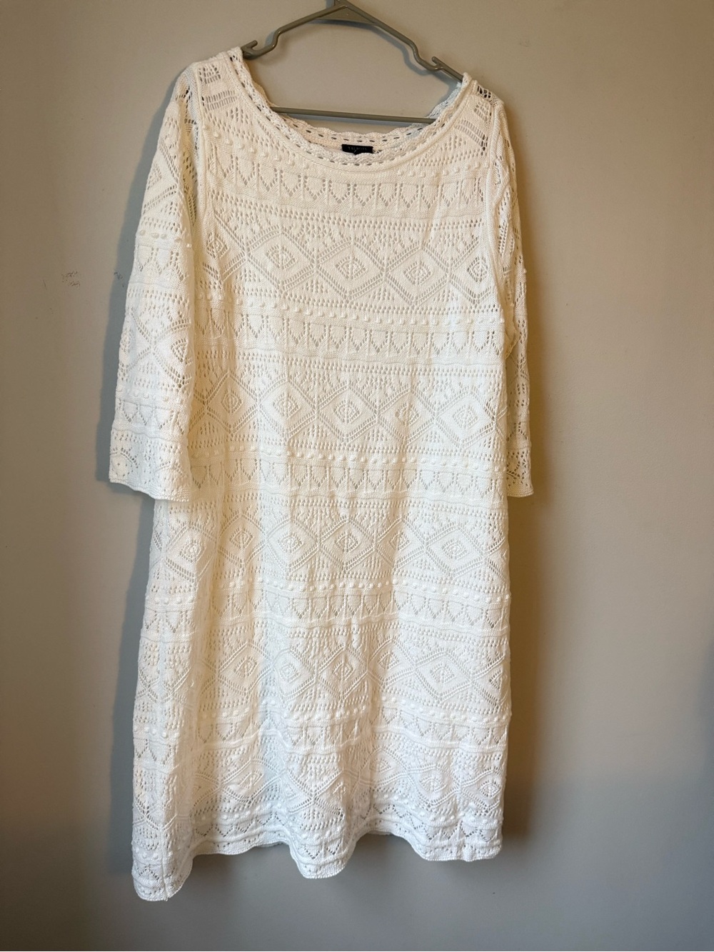 NWT Talbots Crochet Midi Dress 3/4 Shift Dress Cotton Blend Beige White 2X